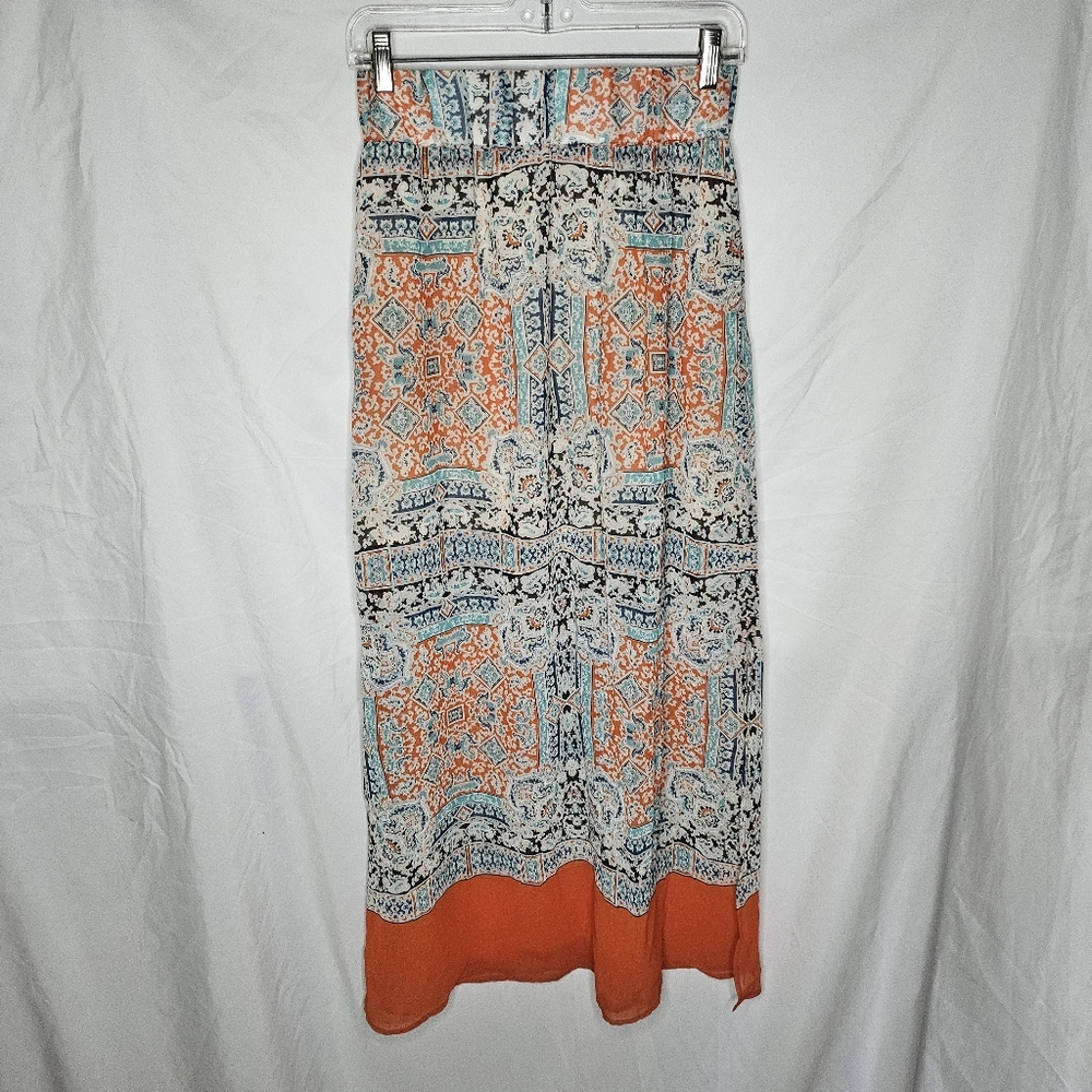 Womens Philosophy Republic Clothing Printed Sheer Maxi Skirt Slits Lined Size S